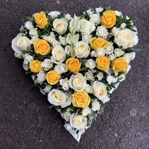 Mixed Rose Heart (Yellow & White Flowers)