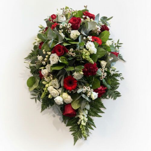 Sympathy-flowers-red-white-teardrop-Casket-Spray